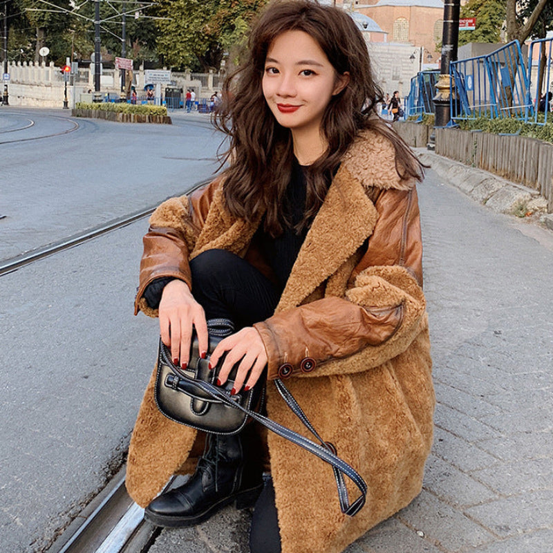 フェイクレザー切り替えボアコート