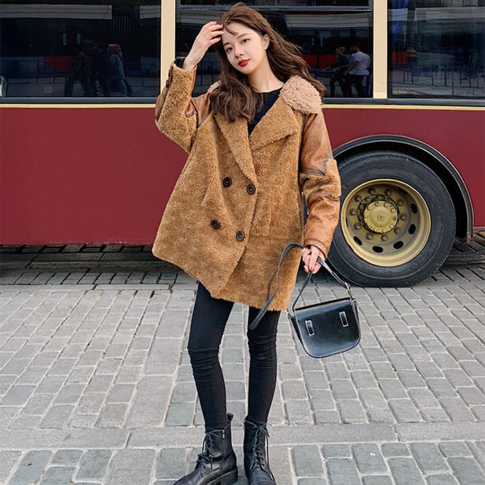 フェイクレザー切り替えボアコート