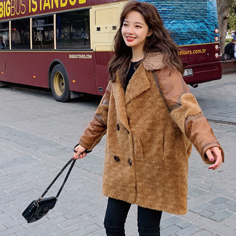 フェイクレザー切り替えボアコート