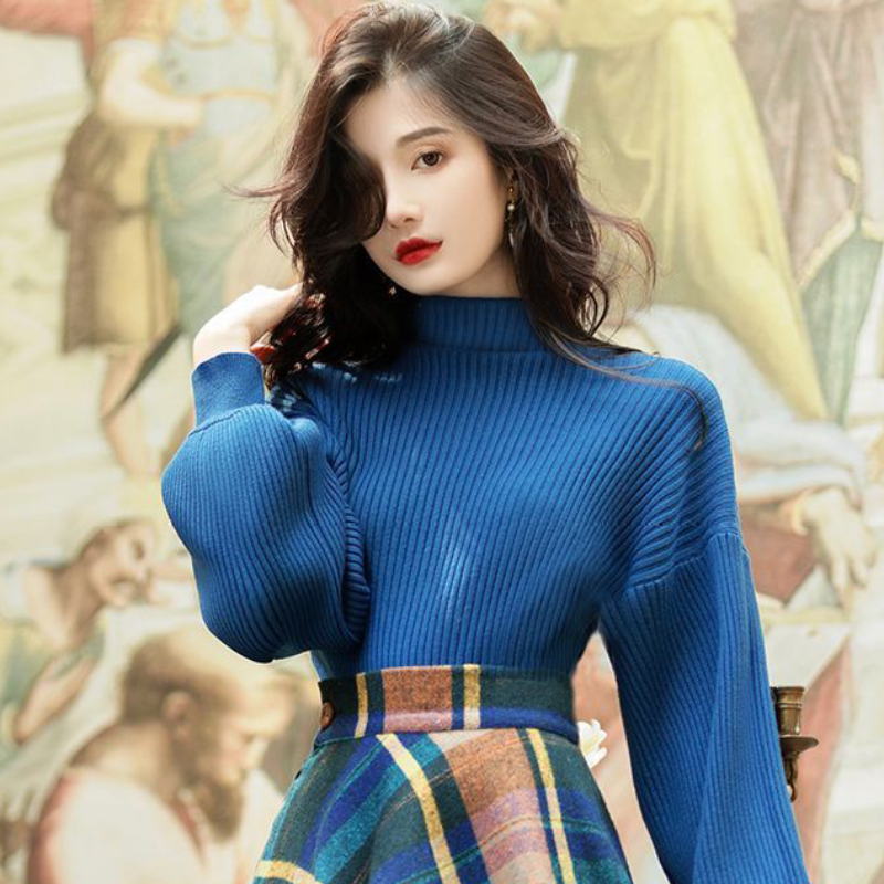 ハイネックニット×クラシカルチェックスカート(2colors)