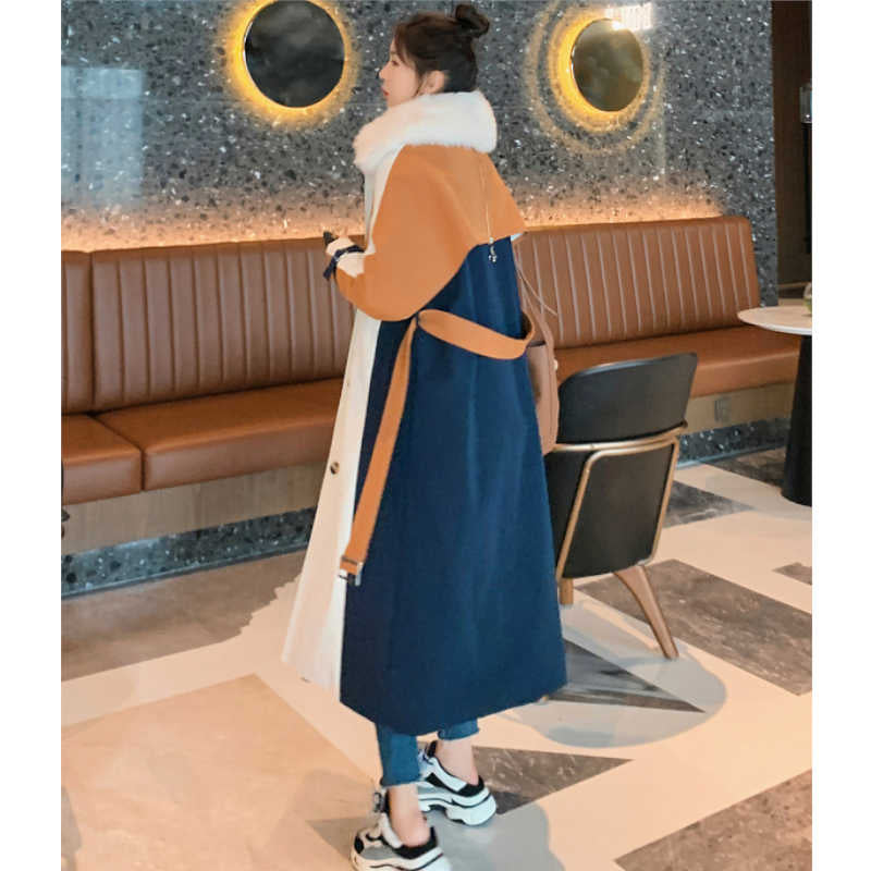 ファーカラーマルチカラーパネルロングコート(3colors)