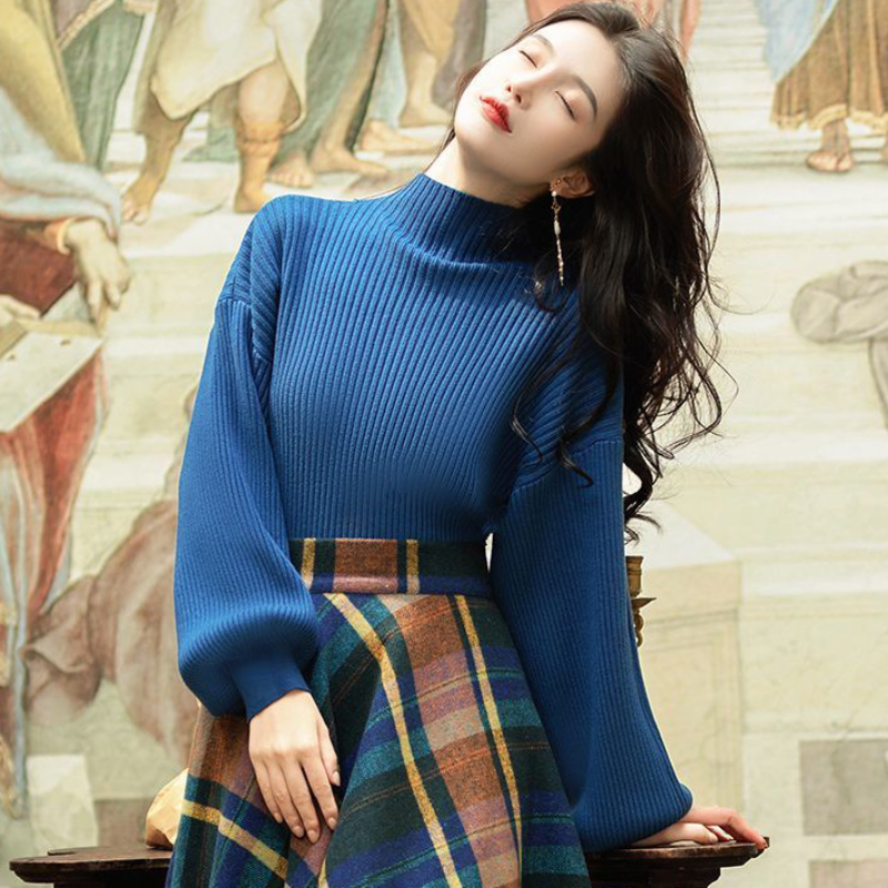 ハイネックニット×クラシカルチェックスカート(2colors)