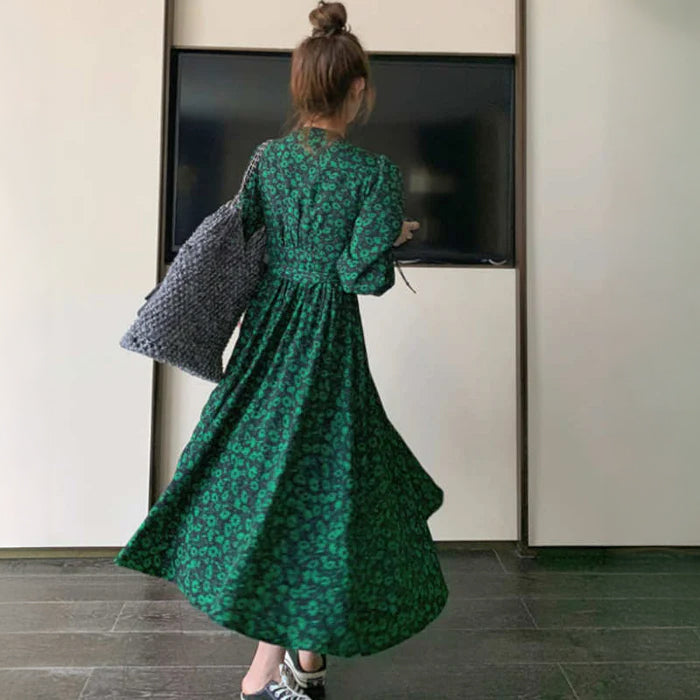 カシュクールボタニカル柄マキシワンピース