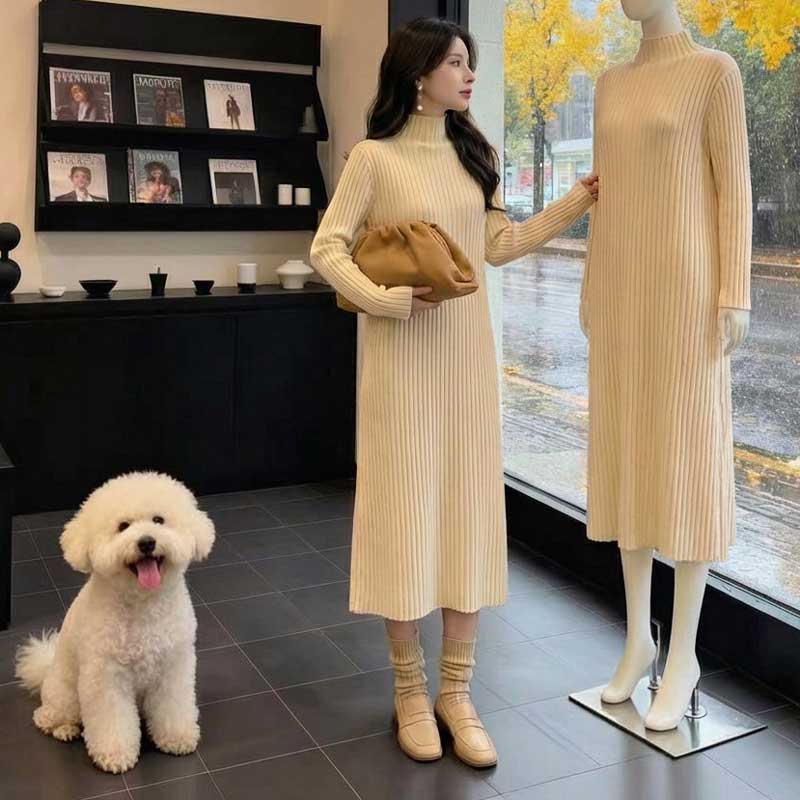 リブニットロングワンピース