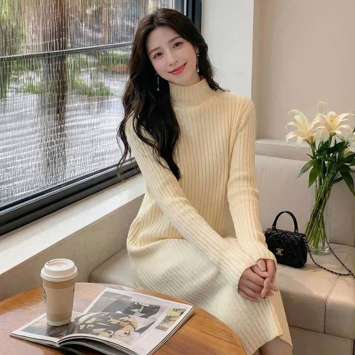 リブニットロングワンピース