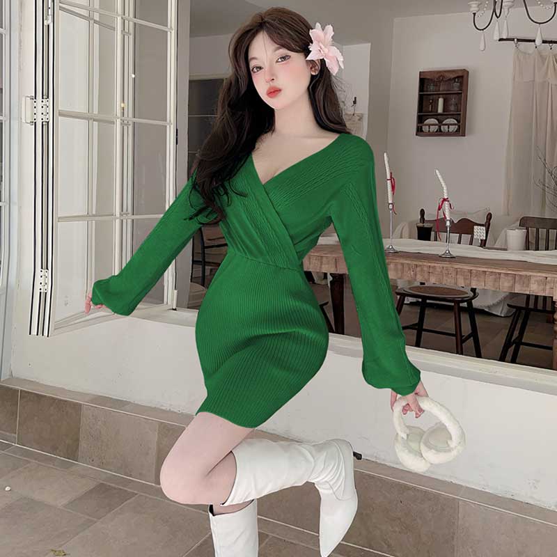 ボリューム袖ケーブルニットワンピース(5colors)