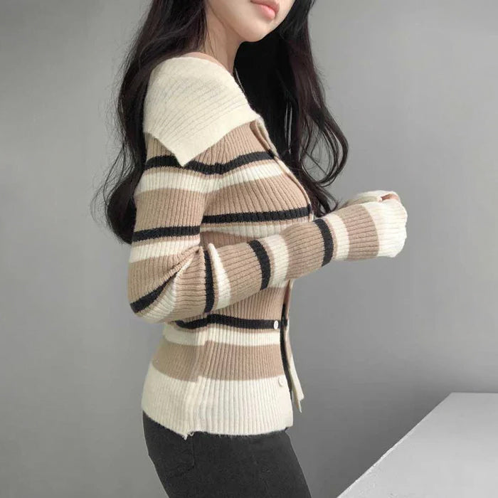 オフショルダーアシメボーダーニット(3colors)