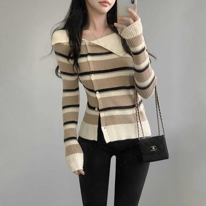 オフショルダーアシメボーダーニット(3colors)