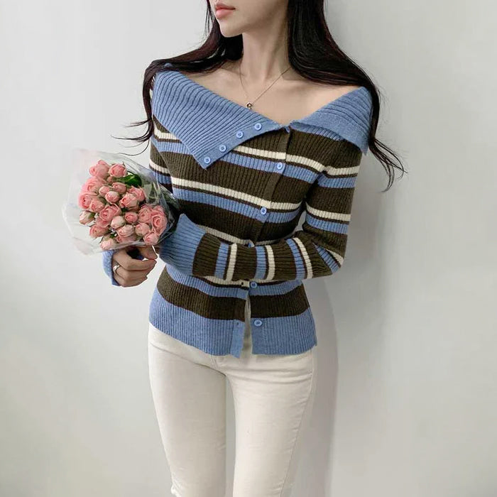 オフショルダーアシメボーダーニット(3colors)