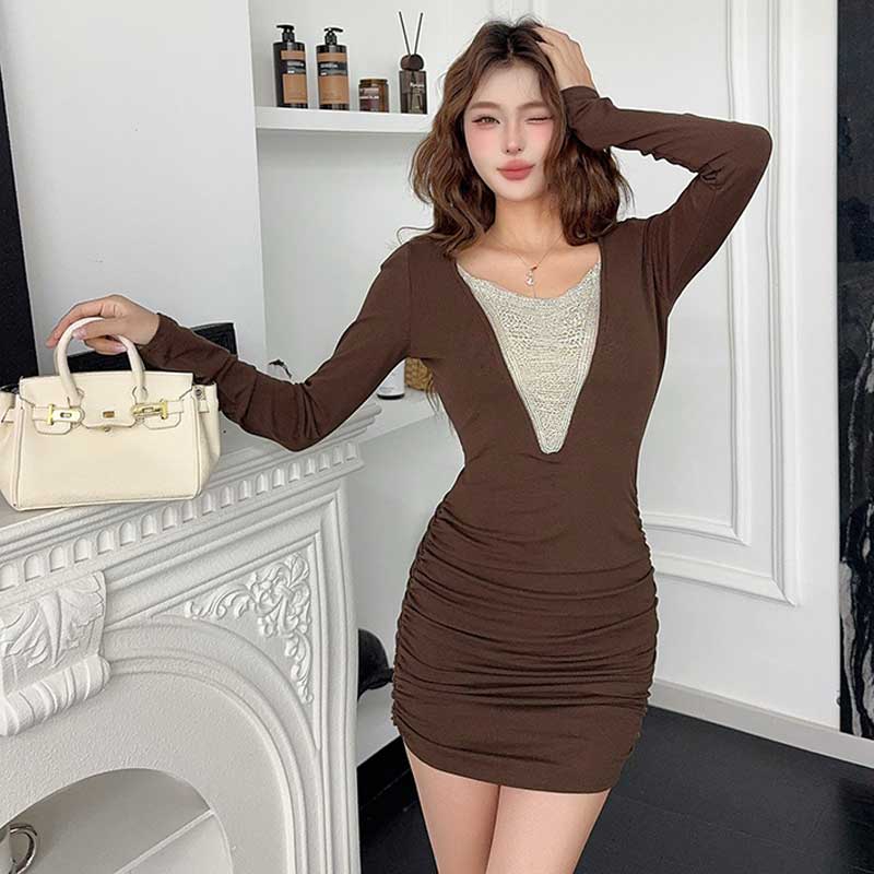 グリッターVパネルミニワンピース(2colors)