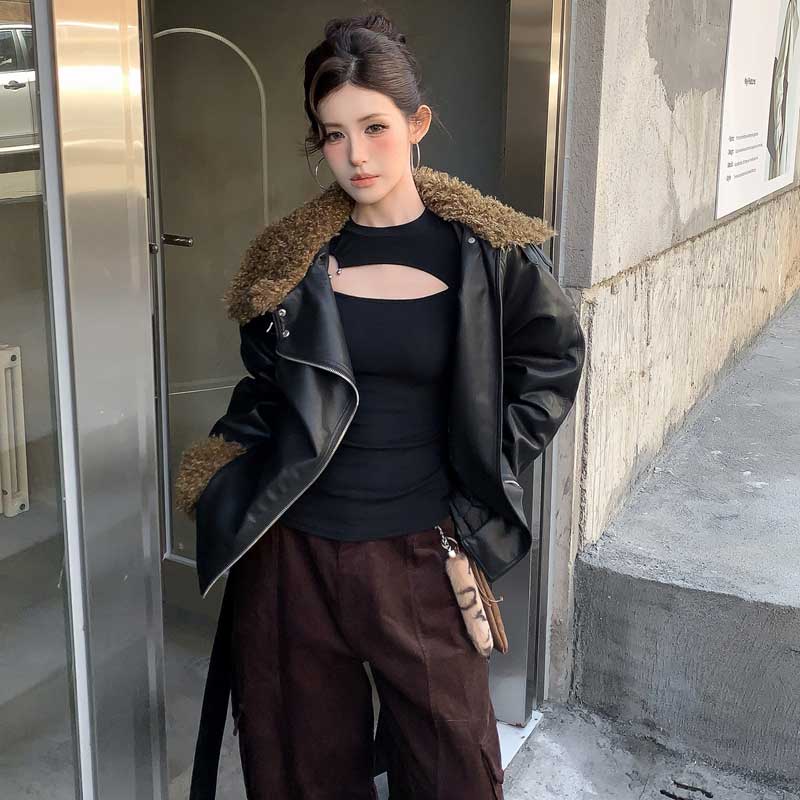 ボアコンビネーションライダースジャケット(2colors)