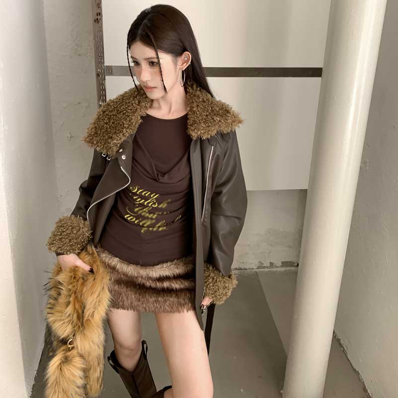 ボアコンビネーションライダースジャケット(2colors)