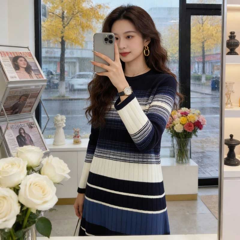 ボーダーリブニットワンピース(2colors)