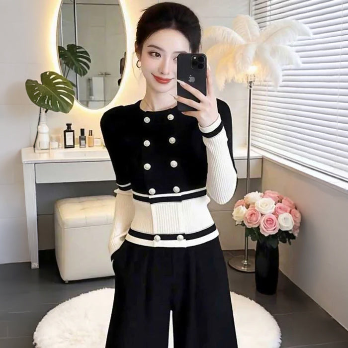 ダブルボタンバイカラーリブニット