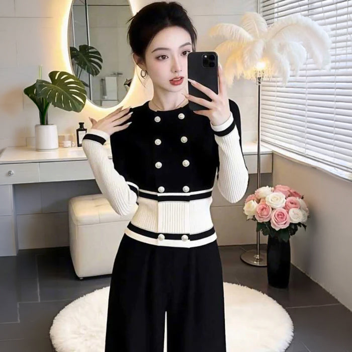 ダブルボタンバイカラーリブニット