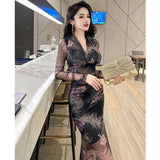 アジアンテイスト花柄シアーロングワンピース