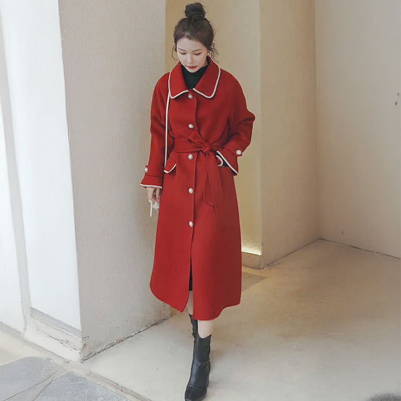 アウトラインステッチロングステンカラーコート