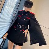 ベルト付きダブルボタンケープミリタリーコート
