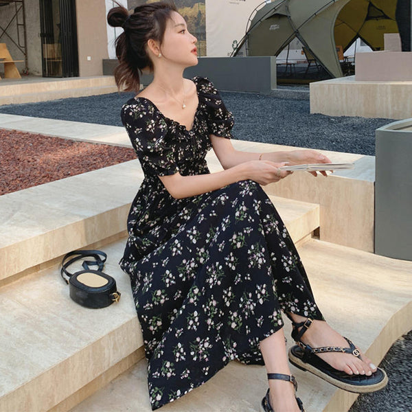 スリットフラワーシフォンワンピース