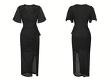 カシュクールラッフルスリットギャザーワンピース(2colors)