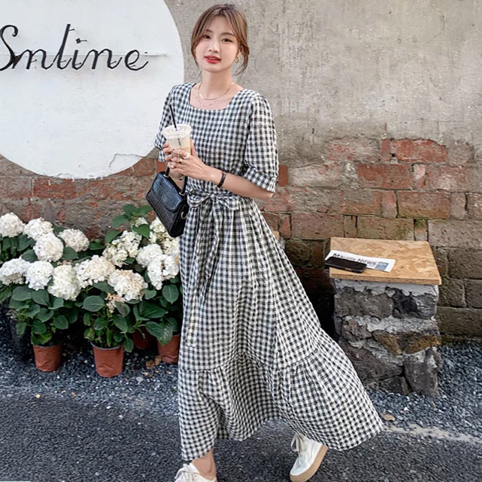 ギンガムチェックフレアワンピース