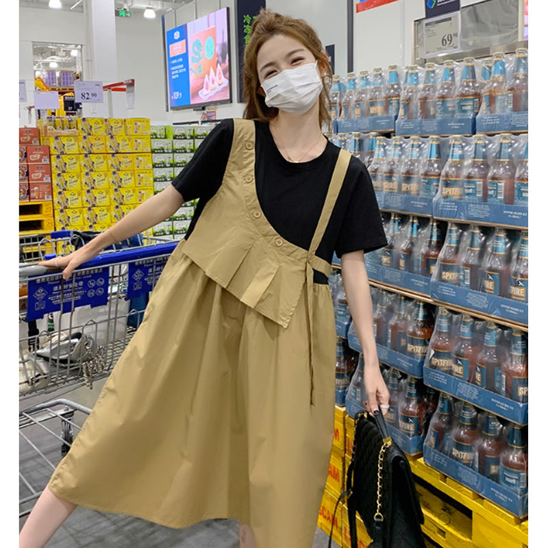 ワンショルダーフリルツートンワンピース