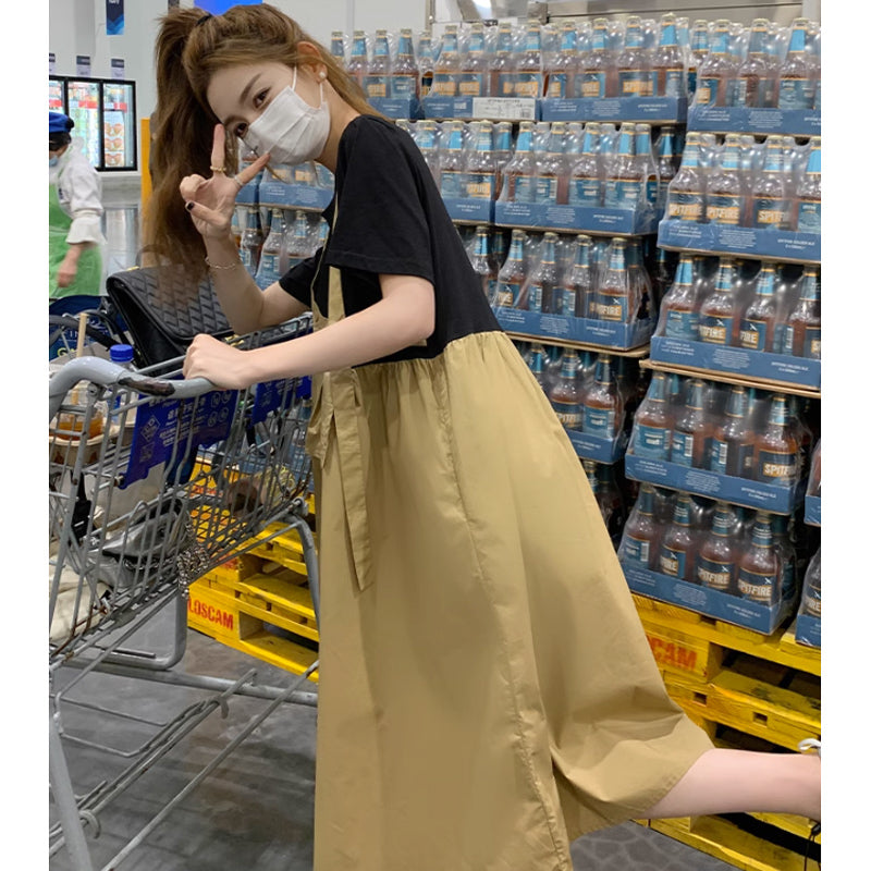 ワンショルダーフリルツートンワンピース