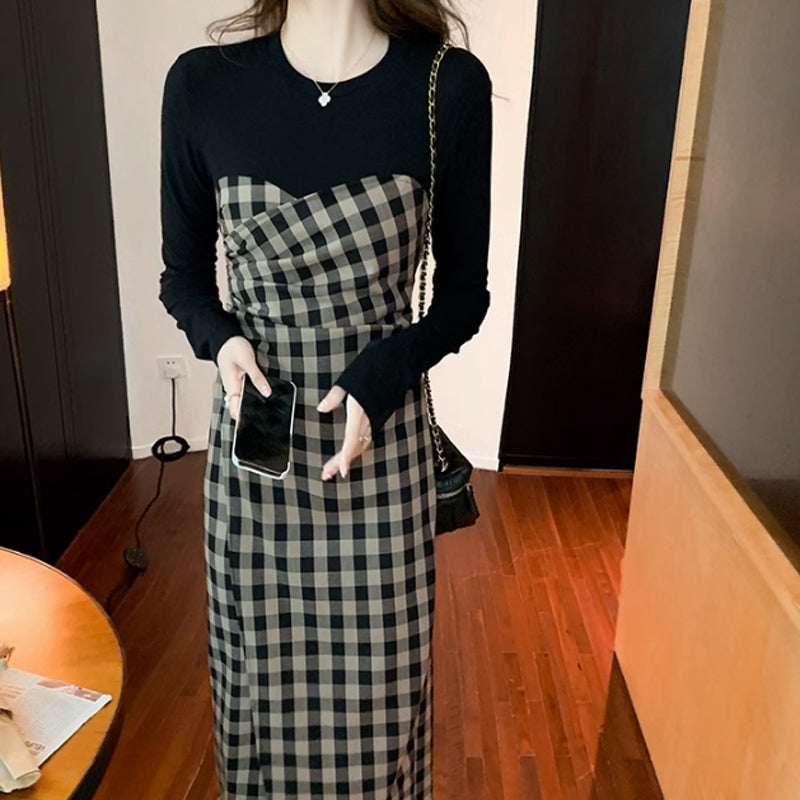 レイヤード風チェックワンピース