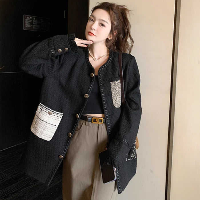 ツイードポケットミディ丈コート