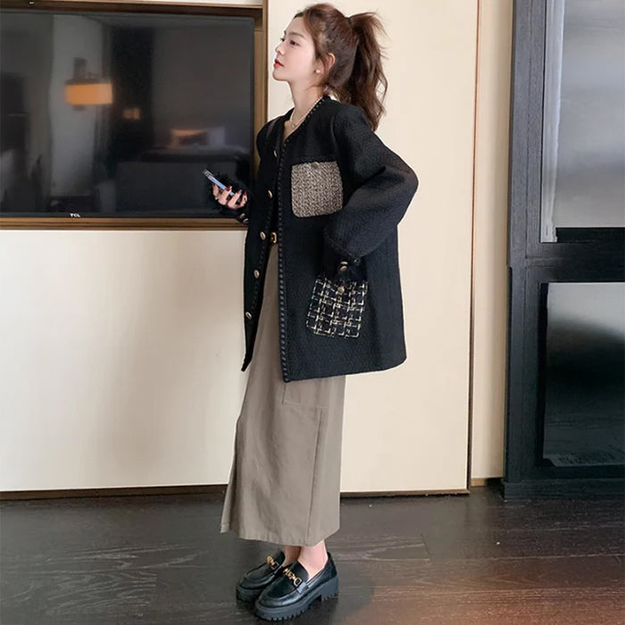 ツイードポケットミディ丈コート