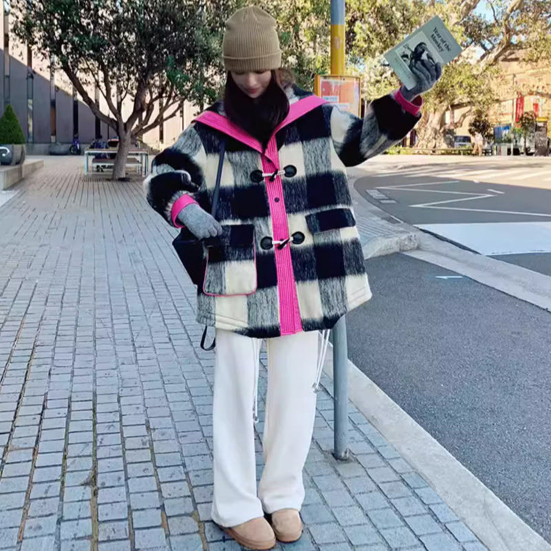 チェックダッフルコート