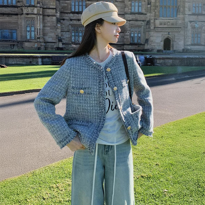 ラウンドネックツイードジャケット