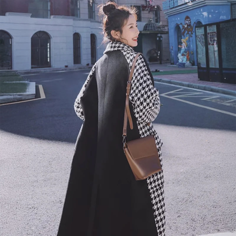 千鳥柄切り替えロングコート