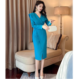 ビッグカラーラップ風ペンシルワンピース(3colors)