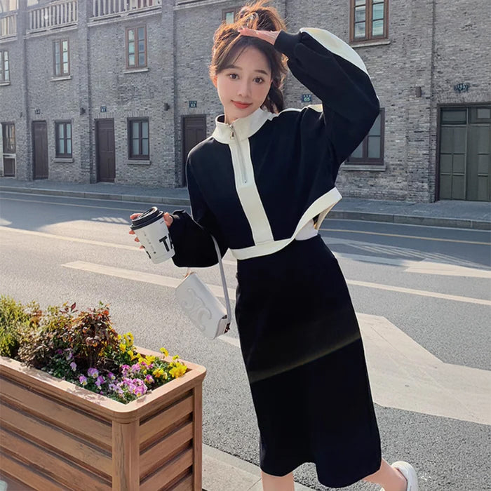 モノトーンハーフジップワンピース