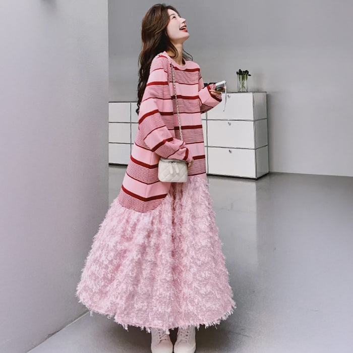 フリンジボリュームスカートワンピース