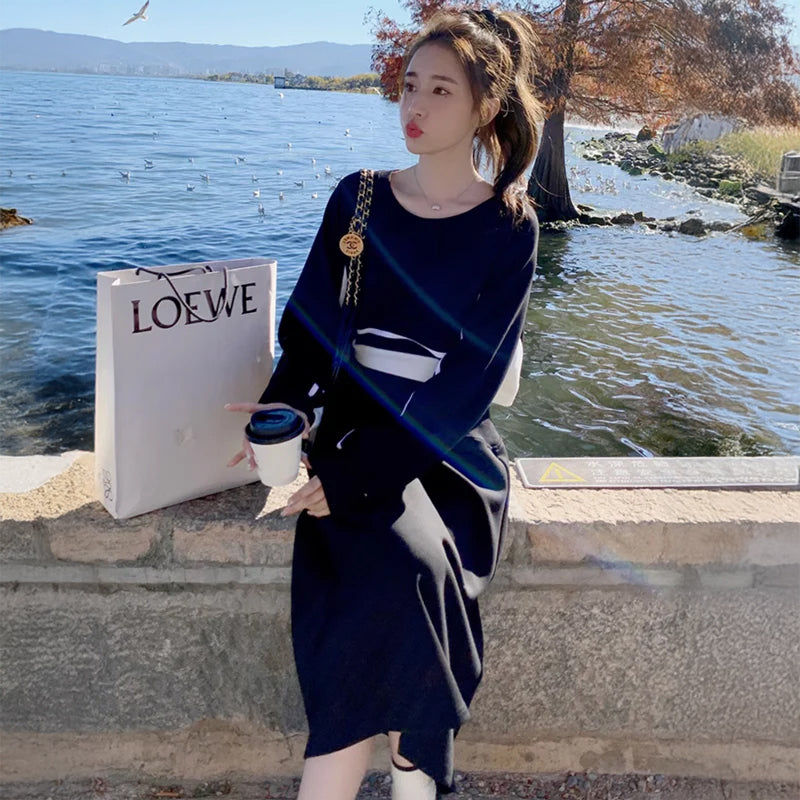 セットアップ風ライン入りワンピース