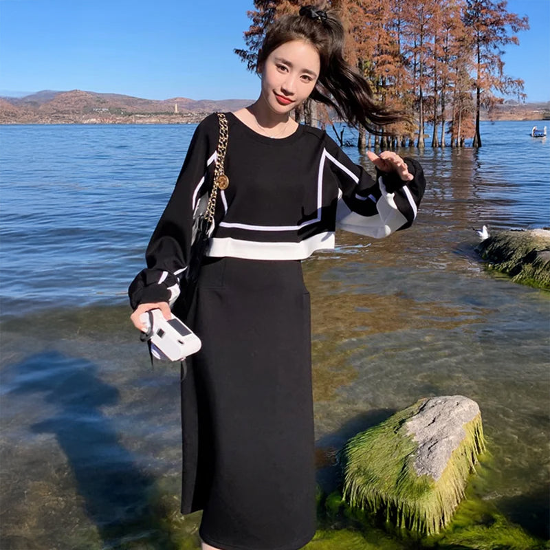 セットアップ風ライン入りワンピース