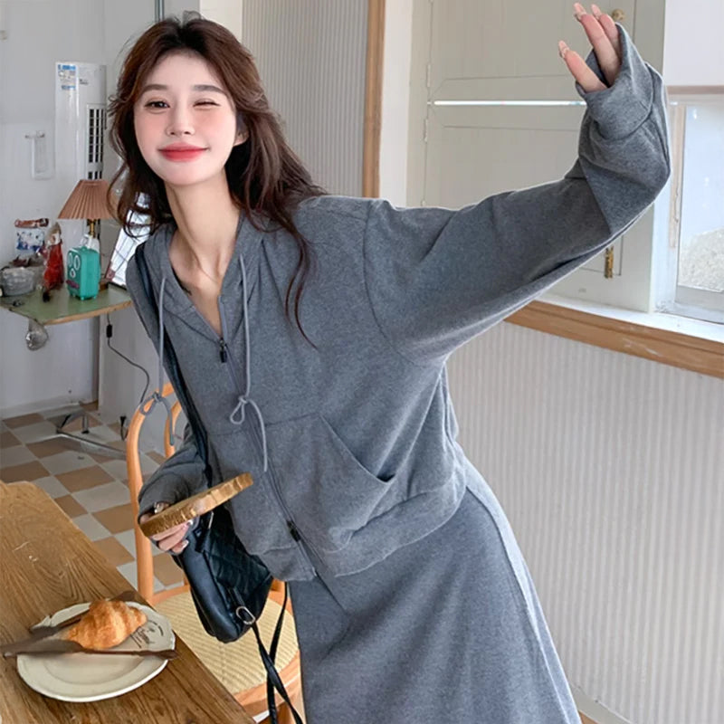 チャコールジップアップフーディー×マーメイドキャミワンピ ツーピース