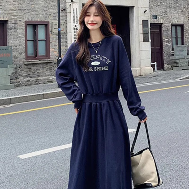 ロゴスウェットフレアワンピース（紺）秋/冬 カジュアルデザイン