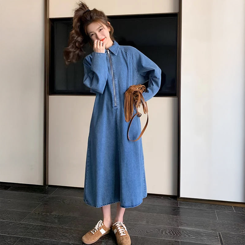 ハーフジップデニムワンピース