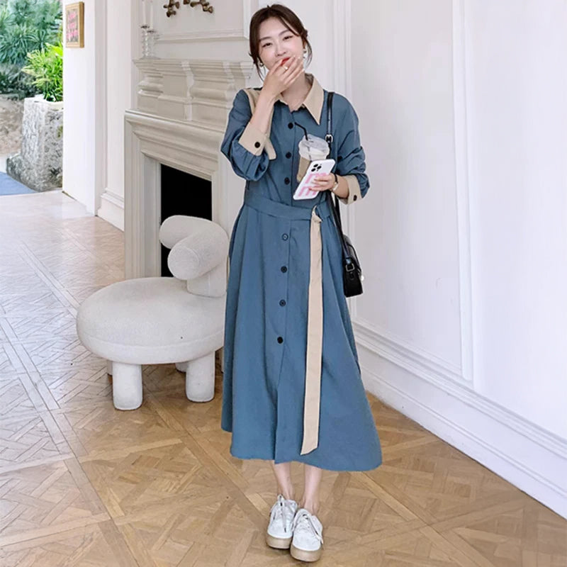 ベルト付きツートンシャツワンピース