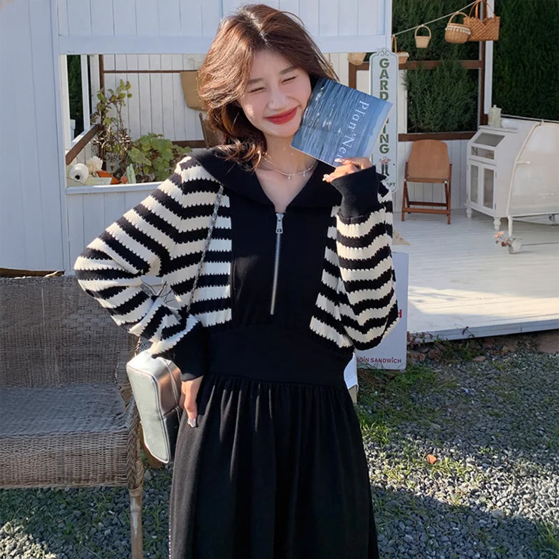 ボーダー切り替えスウェットワンピース