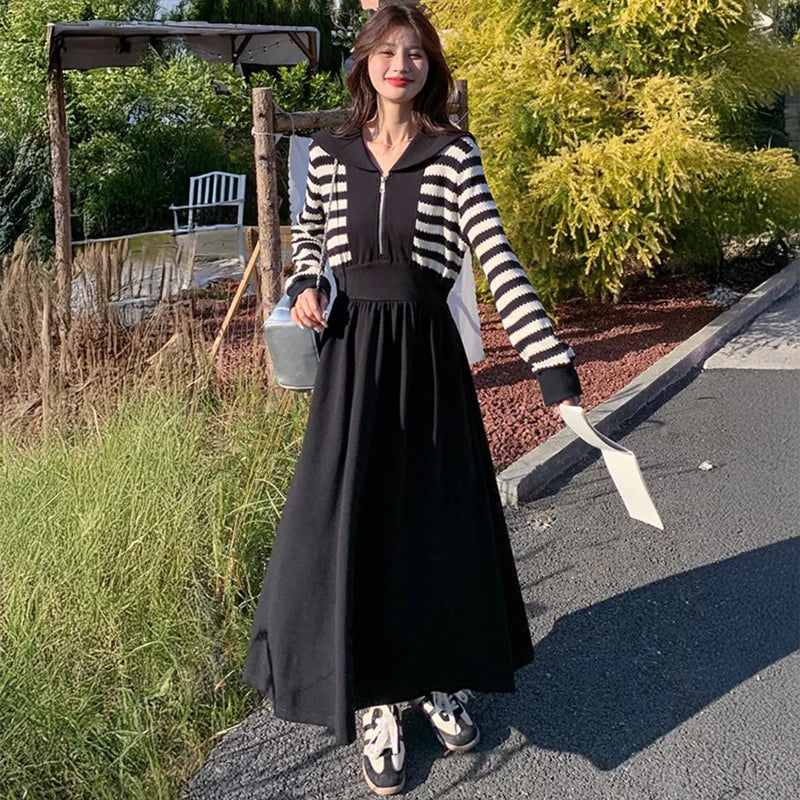 ボーダー切り替えスウェットワンピース