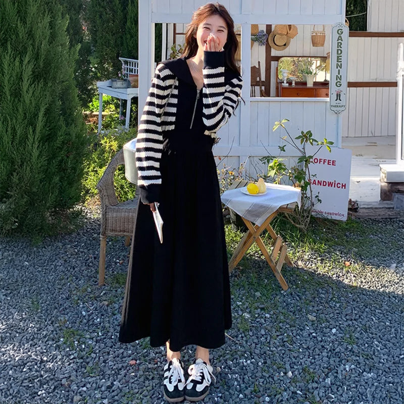 ボーダー切り替えスウェットワンピース