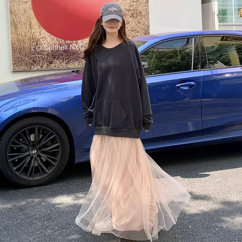チュールスカートスウェットワンピース