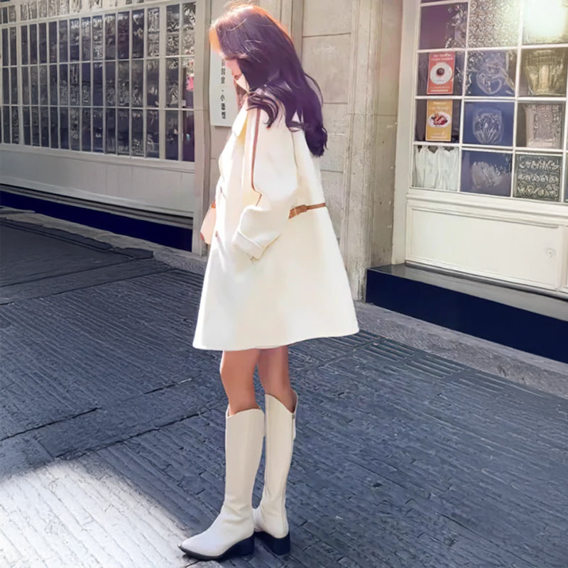 ダブルブレストピーコート(ホワイト)冬 綺麗めスタイルのジャケット