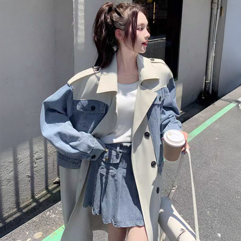 デニム切り替えツートントレンチコート(2colors)