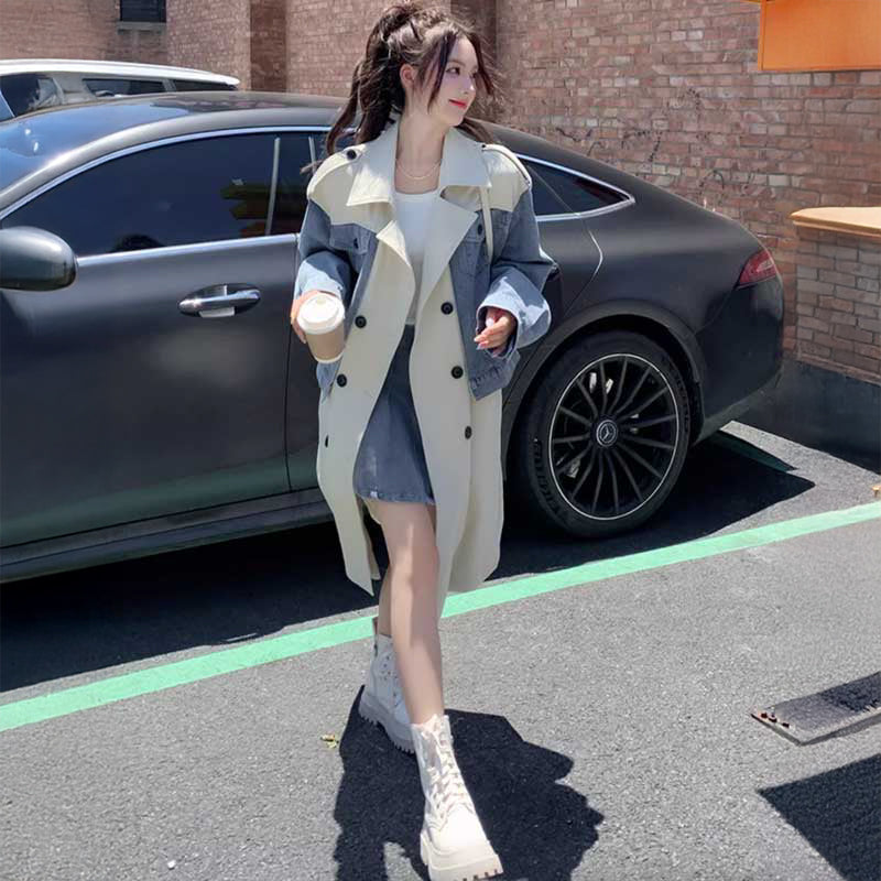 デニム切り替えツートントレンチコート(2colors)