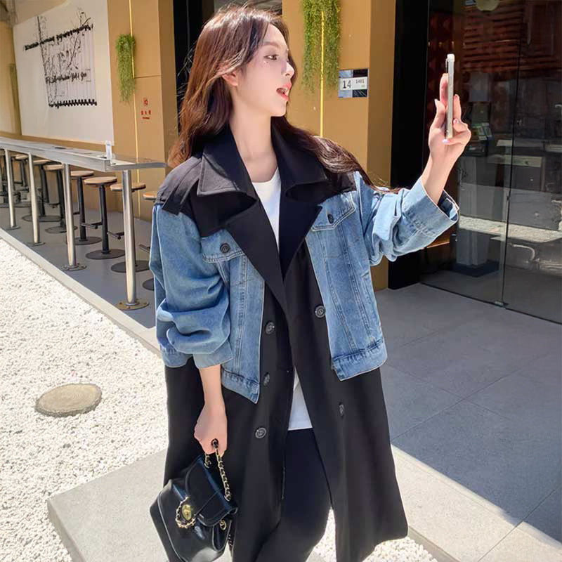 デニム切り替えツートントレンチコート(2colors)